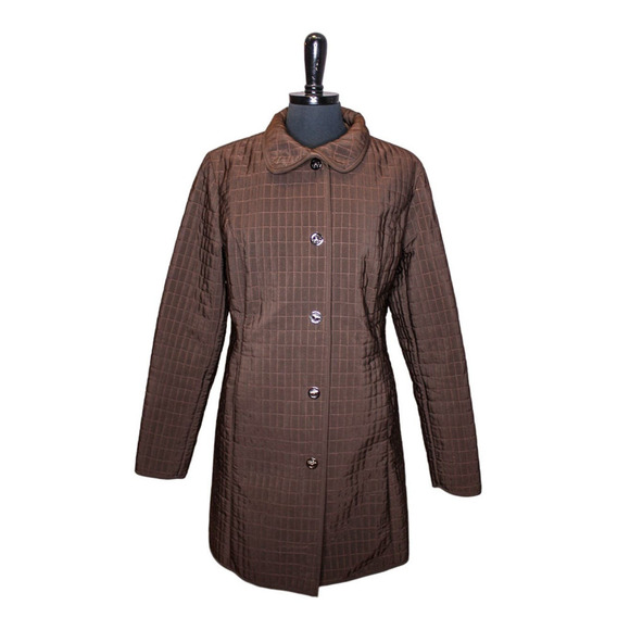 Talbots Quilted Coat Faux Fur Lined Brown Twist Lock Closure Size M - Picture 1 of 3